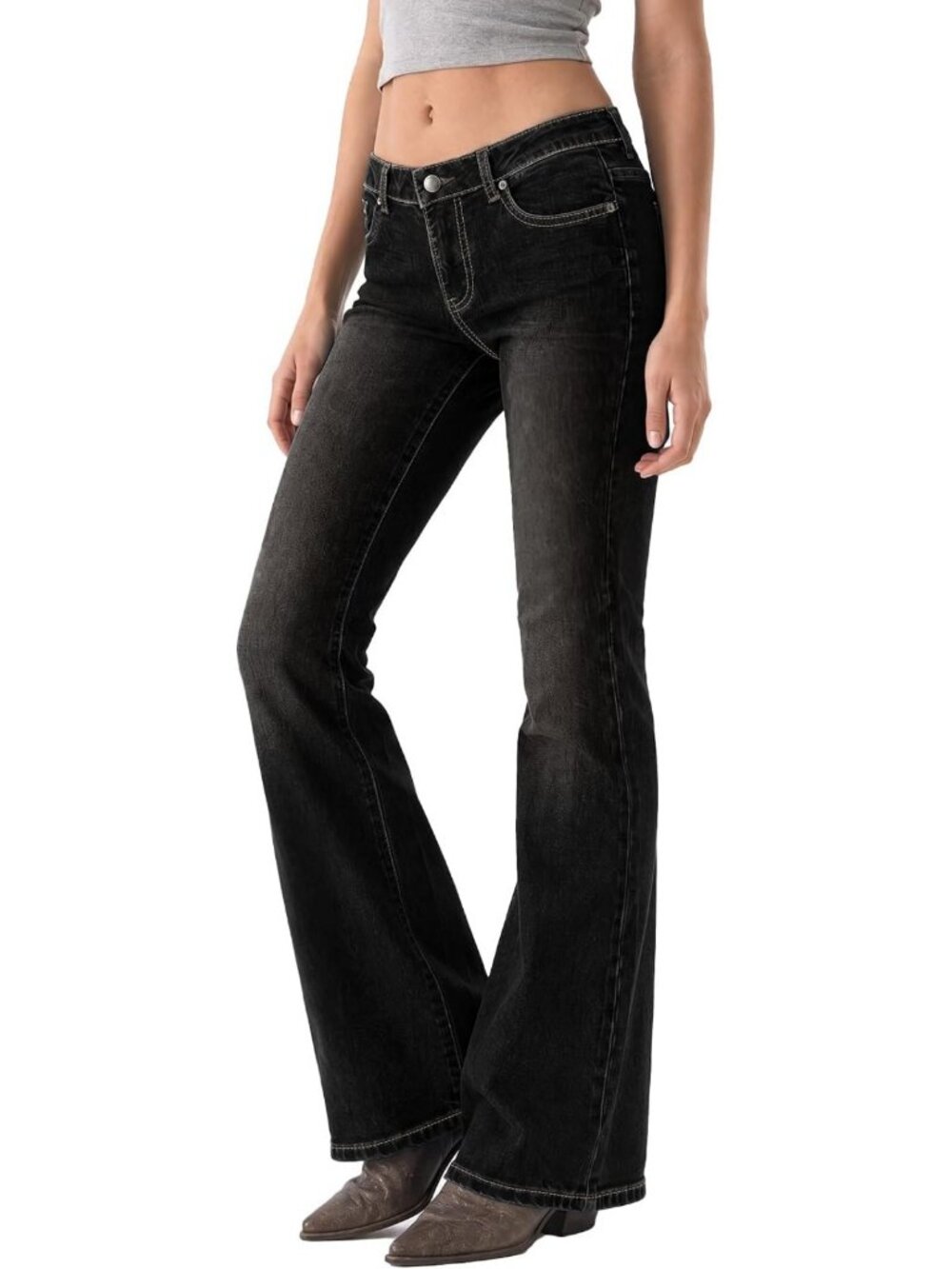 Vintage 90s Flare Bell Bottom Jeans - Stretchy Mid Rise Embroidered Denim Pants